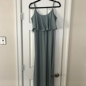 Caitlin Ruffle Maxi in Silver Sage Crisp